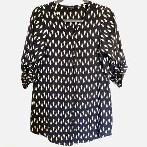 Whimsigoth Shift Dress S Black Cream Geometric Print Flowy Loose Fit Oversized